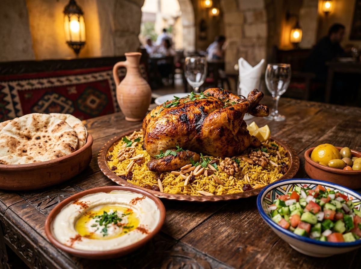 فرخة مشوية فرن + عيش + سلطات + أرز